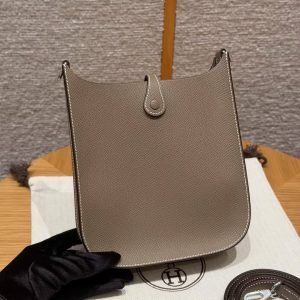 Hermes Evelyne 16 CM Bag Handmade In Epsom Calfskin Leather Sliver Hardware 18 Etoupe - Image 2