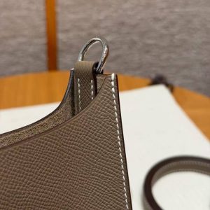 Hermes Evelyne 16 CM Bag Handmade In Epsom Calfskin Leather Sliver Hardware 18 Etoupe - Image 5