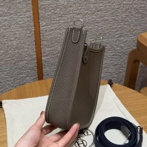 Hermes Evelyne 16 CM Bag Handmade In Taurillon Clemence Leather Silver Hardware 18 Etoupe - Image 19