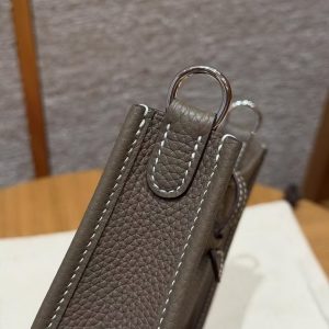 Hermes Evelyne 16 CM Bag Handmade In Taurillon Clemence Leather Silver Hardware 18 Etoupe - Image 11