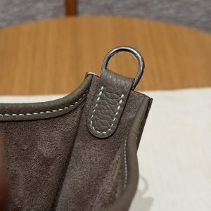 Hermes Evelyne 16 CM Bag Handmade In Taurillon Clemence Leather Silver Hardware 18 Etoupe - Image 8