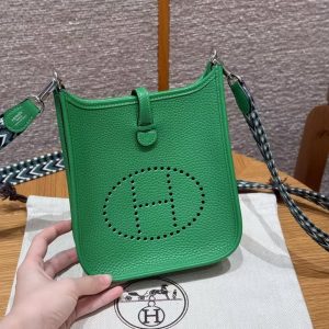 Hermes Evelyne 16 CM Bag Handmade In Taurillon Clemence Leather Silver Hardware 1K Bambou