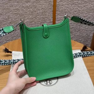 Hermes Evelyne 16 CM Bag Handmade In Taurillon Clemence Leather Silver Hardware 1K Bambou - Image 2