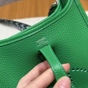 Hermes Evelyne 16 CM Bag Handmade In Taurillon Clemence Leather Silver Hardware 1K Bambou - Image 19