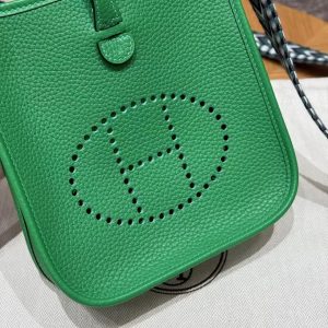Hermes Evelyne 16 CM Bag Handmade In Taurillon Clemence Leather Silver Hardware 1K Bambou - Image 18