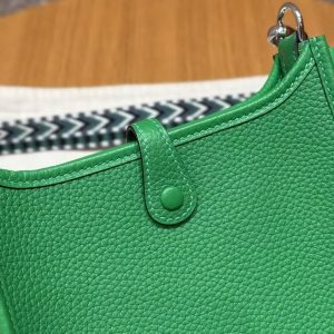 Hermes Evelyne 16 CM Bag Handmade In Taurillon Clemence Leather Silver Hardware 1K Bambou - Image 12
