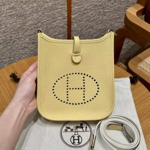 Hermes Evelyne 16 CM Bag Handmade In Taurillon Clemence Leather Silver Hardware 1Z Jaune Poussin