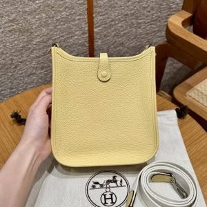 Hermes Evelyne 16 CM Bag Handmade In Taurillon Clemence Leather Silver Hardware 1Z Jaune Poussin - Image 2