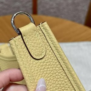 Hermes Evelyne 16 CM Bag Handmade In Taurillon Clemence Leather Silver Hardware 1Z Jaune Poussin - Image 4