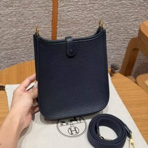 Hermes Evelyne 16 CM Bag Handmade In Taurillon Clemence Leather Silver Hardware 2Z Blue Niut - Image 2