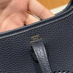 Hermes Evelyne 16 CM Bag Handmade In Taurillon Clemence Leather Silver Hardware 2Z Blue Niut - Image 17