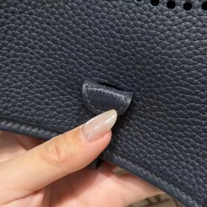 Hermes Evelyne 16 CM Bag Handmade In Taurillon Clemence Leather Silver Hardware 2Z Blue Niut - Image 16