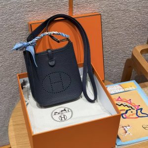 Hermes Evelyne 16 CM Bag Handmade In Taurillon Clemence Leather Silver Hardware 2Z Blue Niut - Image 14