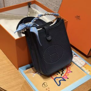 Hermes Evelyne 16 CM Bag Handmade In Taurillon Clemence Leather Silver Hardware 2Z Blue Niut - Image 13
