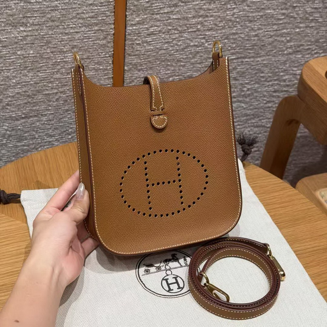 Hermes Evelyne 16 CM Bag Handmade In Epsom Calfskin Leather Gold Hardware 37 Gold