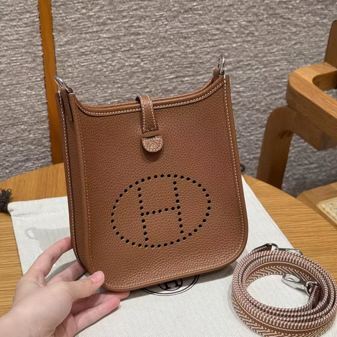 Hermes Evelyne 16 CM Bag Handmade In Taurillon Clemence Leather Silver Hardware 37 Gold