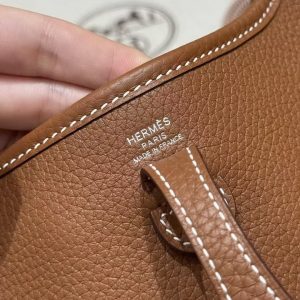 Hermes Evelyne 16 CM Bag Handmade In Taurillon Clemence Leather Silver Hardware 37 Gold - Image 11