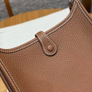 Hermes Evelyne 16 CM Bag Handmade In Taurillon Clemence Leather Silver Hardware 37 Gold - Image 7