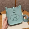 Hermes Evelyne 16 CM Bag Handmade In Taurillon Clemence Leather Sliver Hardware 3P Blue Atoll