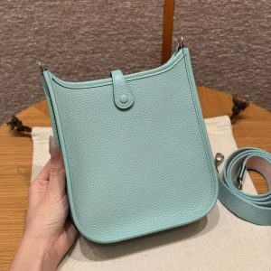 Hermes Evelyne 16 CM Bag Handmade In Taurillon Clemence Leather Sliver Hardware 3P Blue Atoll - Image 2