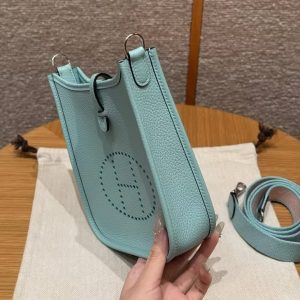 Hermes Evelyne 16 CM Bag Handmade In Taurillon Clemence Leather Sliver Hardware 3P Blue Atoll - Image 20