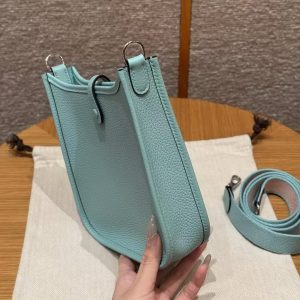 Hermes Evelyne 16 CM Bag Handmade In Taurillon Clemence Leather Sliver Hardware 3P Blue Atoll - Image 19