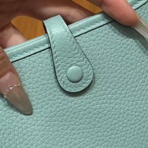 Hermes Evelyne 16 CM Bag Handmade In Taurillon Clemence Leather Sliver Hardware 3P Blue Atoll - Image 15