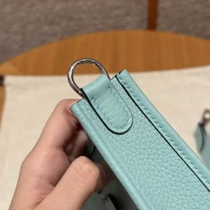 Hermes Evelyne 16 CM Bag Handmade In Taurillon Clemence Leather Sliver Hardware 3P Blue Atoll - Image 11