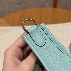 Hermes Evelyne 16 CM Bag Handmade In Taurillon Clemence Leather Sliver Hardware 3P Blue Atoll - Image 10