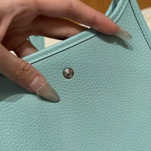 Hermes Evelyne 16 CM Bag Handmade In Taurillon Clemence Leather Sliver Hardware 3P Blue Atoll - Image 9