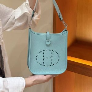 Hermes Evelyne 16 CM Bag Handmade In Taurillon Clemence Leather Sliver Hardware 3P Blue Atoll - Image 3