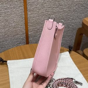 Hermes Evelyne 16 CM Bag Handmade In Taurillon Clemence Leather Silver Hardware 3Q Rose Sakura - Image 17