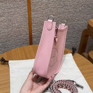 Hermes Evelyne 16 CM Bag Handmade In Taurillon Clemence Leather Silver Hardware 3Q Rose Sakura - Image 16