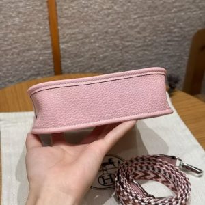 Hermes Evelyne 16 CM Bag Handmade In Taurillon Clemence Leather Silver Hardware 3Q Rose Sakura - Image 15