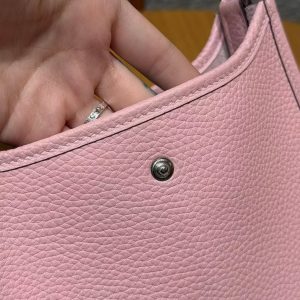 Hermes Evelyne 16 CM Bag Handmade In Taurillon Clemence Leather Silver Hardware 3Q Rose Sakura - Image 12