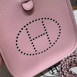 Hermes Evelyne 16 CM Bag Handmade In Taurillon Clemence Leather Silver Hardware 3Q Rose Sakura - Image 11