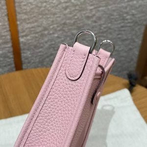 Hermes Evelyne 16 CM Bag Handmade In Taurillon Clemence Leather Silver Hardware 3Q Rose Sakura - Image 7