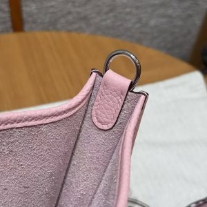 Hermes Evelyne 16 CM Bag Handmade In Taurillon Clemence Leather Silver Hardware 3Q Rose Sakura - Image 6
