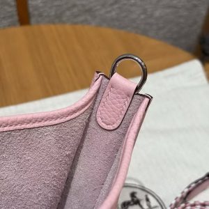 Hermes Evelyne 16 CM Bag Handmade In Taurillon Clemence Leather Silver Hardware 3Q Rose Sakura - Image 5