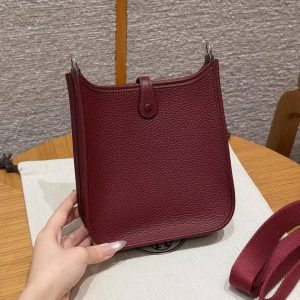 Hermes Evelyne 16 CM Bag Handmade In Taurillon Clemence Leather Silver Hardware 55 Rouge H - Image 2