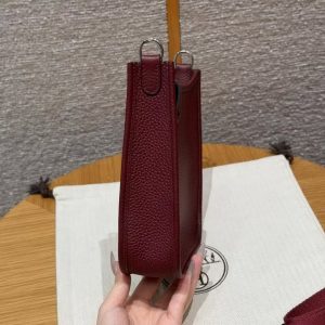 Hermes Evelyne 16 CM Bag Handmade In Taurillon Clemence Leather Silver Hardware 55 Rouge H - Image 16
