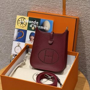 Hermes Evelyne 16 CM Bag Handmade In Taurillon Clemence Leather Silver Hardware 55 Rouge H - Image 10