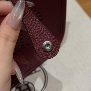 Hermes Evelyne 16 CM Bag Handmade In Taurillon Clemence Leather Silver Hardware 55 Rouge H - Image 7