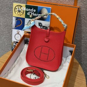 Hermes Evelyne 16 CM Bag Handmade In Taurillon Clemence Leather Gold Hardware 5E Vermillon - Image 14