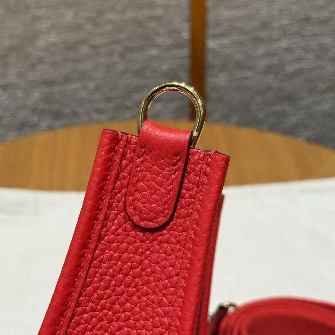 Hermes Evelyne 16 CM Bag Handmade In Taurillon Clemence Leather Gold Hardware 5E Vermillon - Image 11