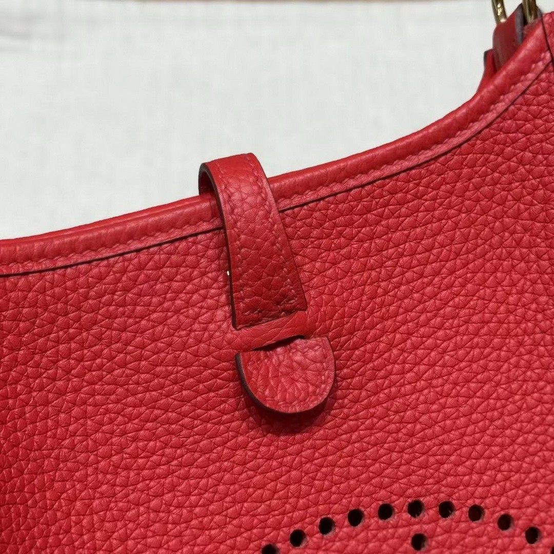 Hermes Evelyne 16 CM Bag Handmade In Taurillon Clemence Leather Gold Hardware 5E Vermillon - Image 10