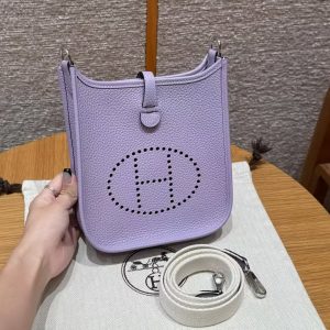 Hermes Evelyne 16 CM Bag Handmade In Taurillon Clemence Leather Sliver Hardware 5H Glycinc