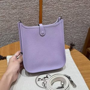 Hermes Evelyne 16 CM Bag Handmade In Taurillon Clemence Leather Sliver Hardware 5H Glycinc - Image 2