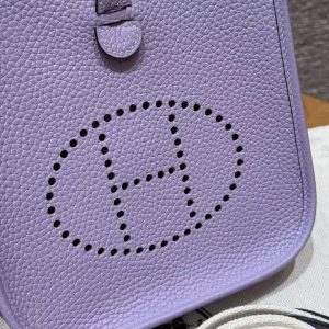 Hermes Evelyne 16 CM Bag Handmade In Taurillon Clemence Leather Sliver Hardware 5H Glycinc - Image 9