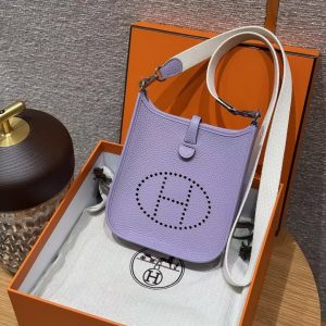 Hermes Evelyne 16 CM Bag Handmade In Taurillon Clemence Leather Sliver Hardware 5H Glycinc - Image 8